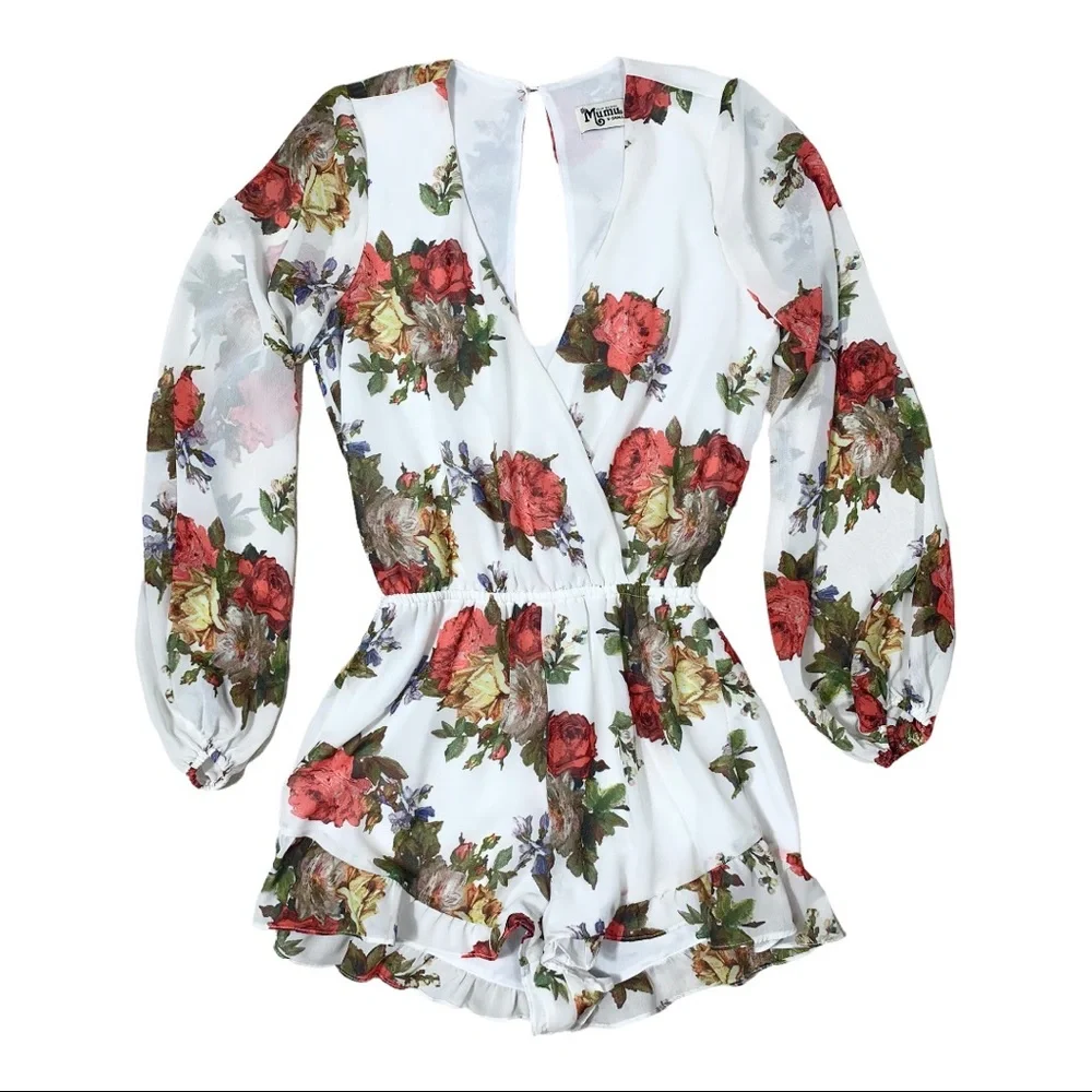 Show Me Your Mumu Rose Bonita Surplice Long Sleeve Floral Romper - Picture 4 of 9